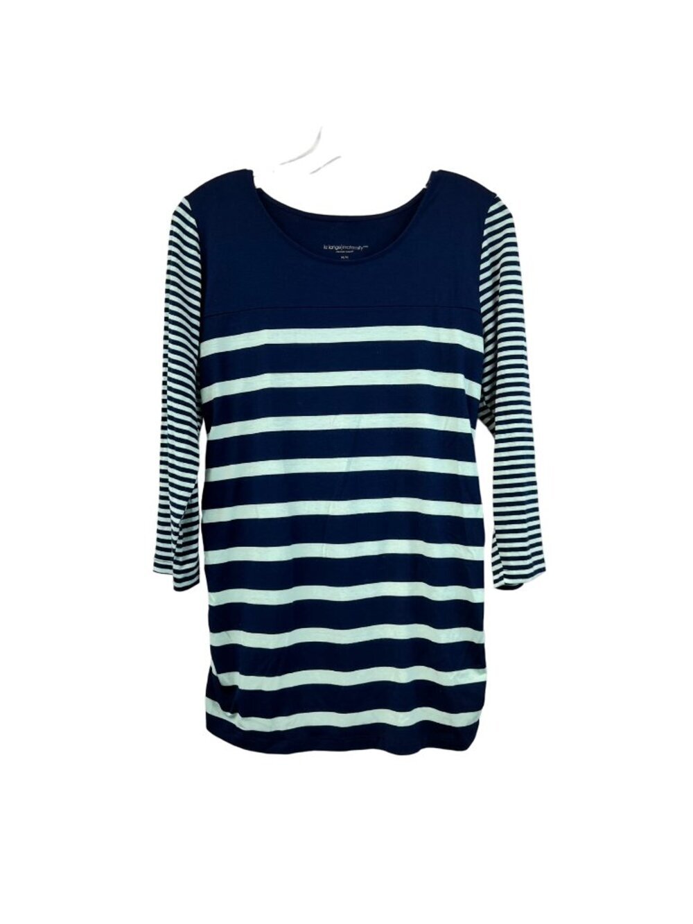 Liz Lange Maternity Womens 3/4 Sleeve Ruched Sides Top Blue/Mint Striped M